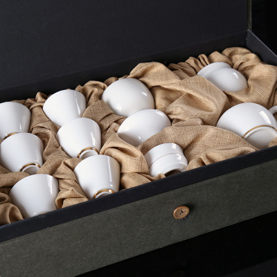 高品商务礼品茶具礼盒装 白色描金素雅品质茶具组合批发 